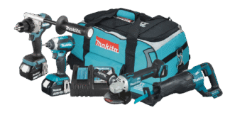 Combokit Makita DLX4157TX1 (DDF486Z, DTD153Z, DJR187Z, DGA504Z) + 2x5.0Ah 18V akut ja kiirlaadija
