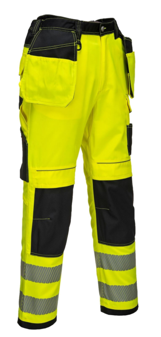 Portwest kõrgnähtavad tööpüksid ripptaskutega, kollane/must