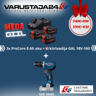 MEGA DIIL 3x8 Ah ProCORE akut + GSR 18V-65 + 3 AASTAT TÄISGARANTIID