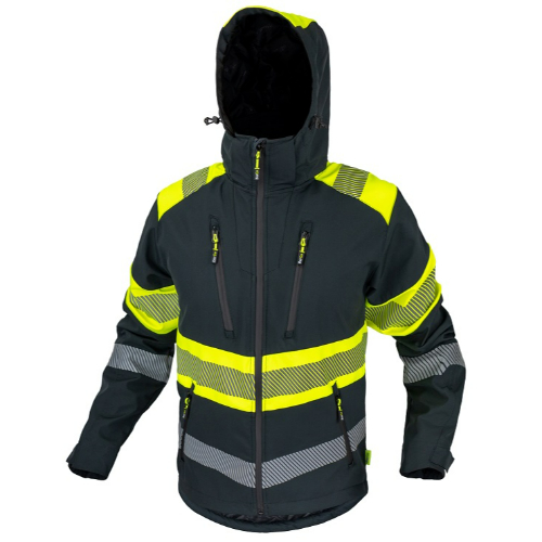 Kapuutsiga HIVIS softshell jakk Cannygo Bergo must/neoonkollane